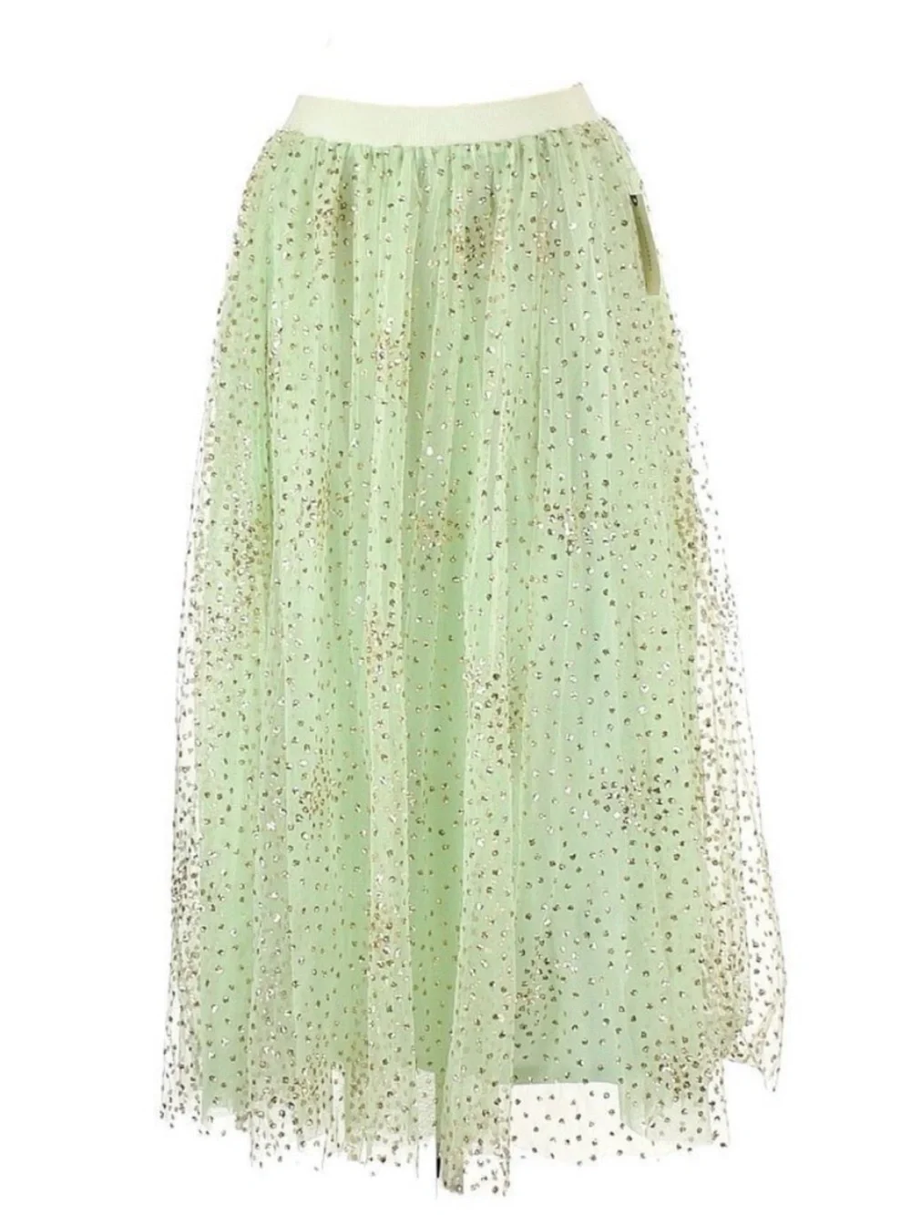ANTHROPOLOGIE Sydney Shimmer Tulle Midi Skirt in Mist Green Skirt Size XS